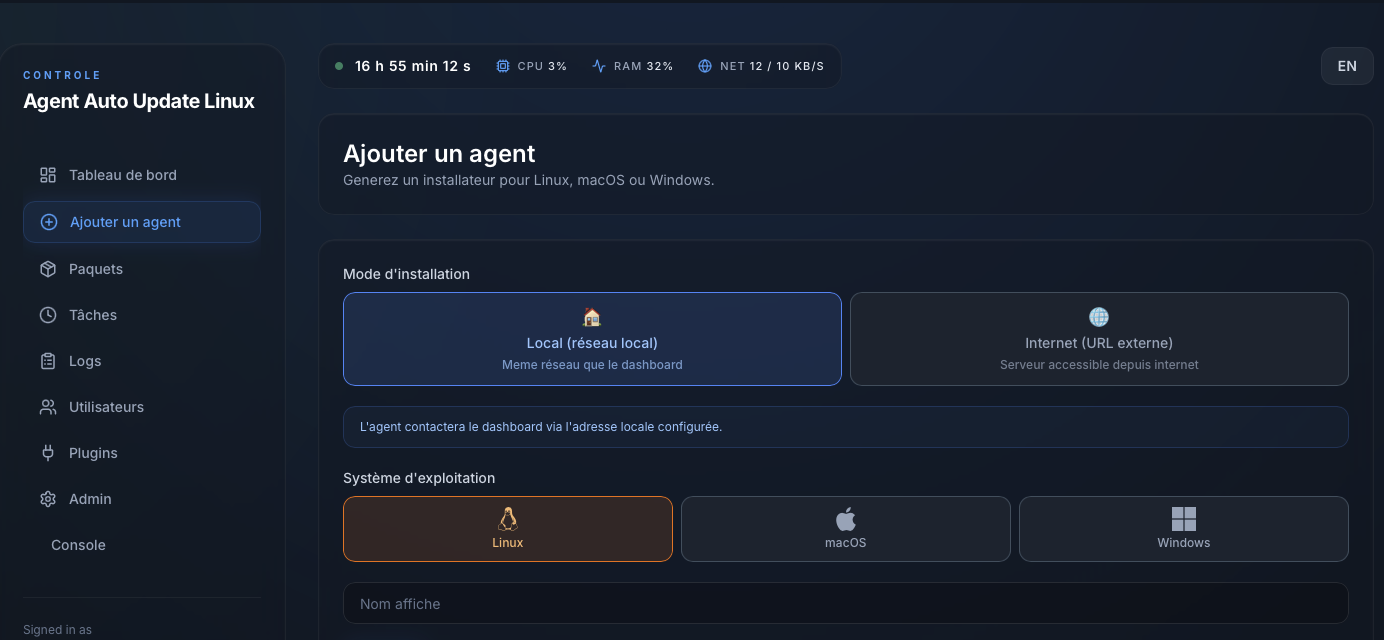 Ajout d'un agent